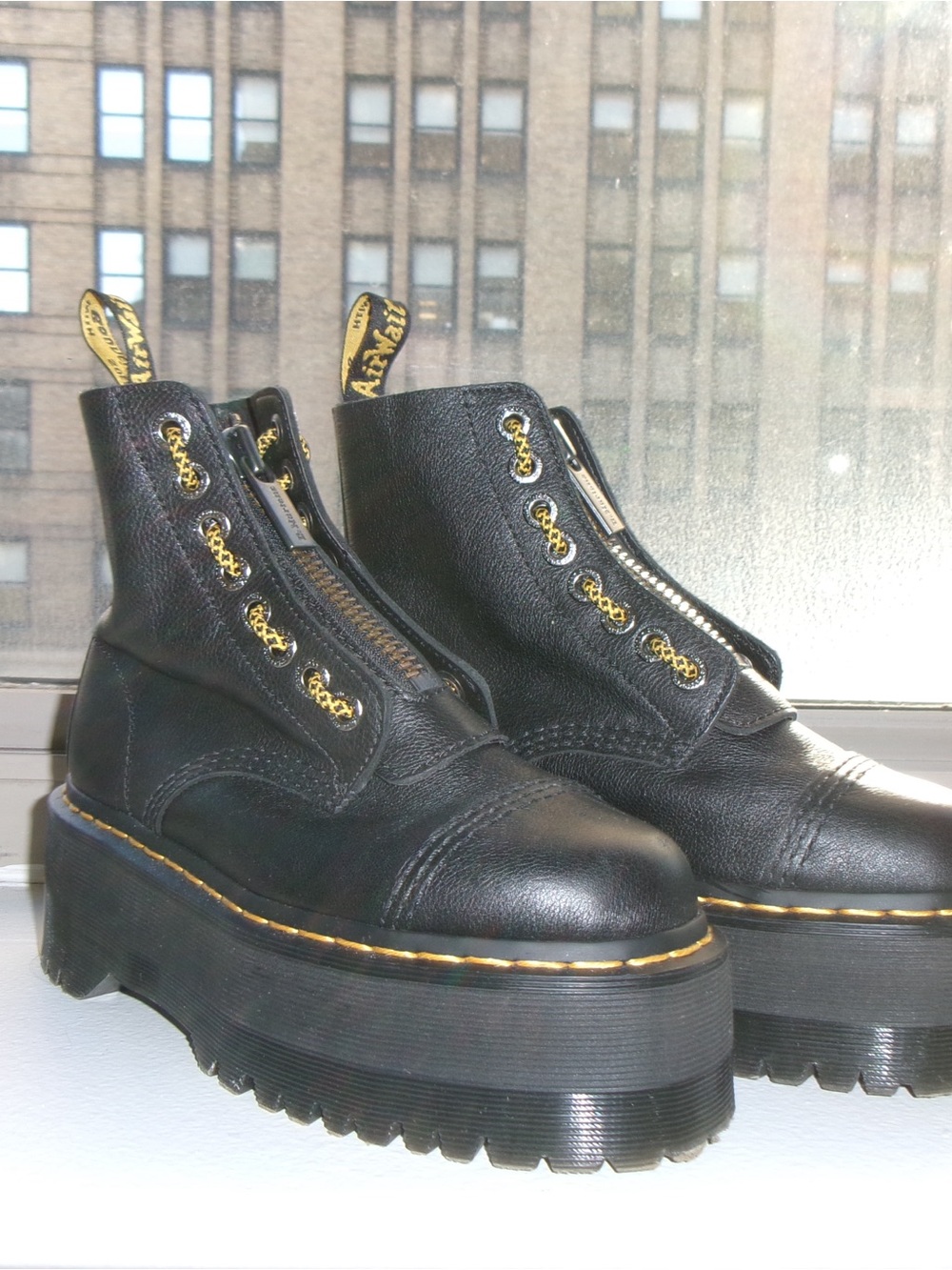Dr. Martens Sinclair Black Leather Platform Ankle Boots with Yellow Stitching - Picture 10 of 10